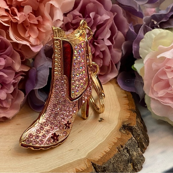 Pink and Red Crystal High Heel Boot Keychain Charm - Picture 4 of 16